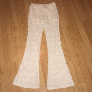 Netted white wide leg pants